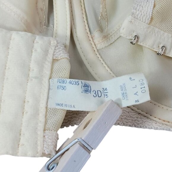 Bali Wide Strap Underwire Bra Beige 34DDD Unpad Adj Full Cover #0180 ILGWU VTG - Picture 9 of 9